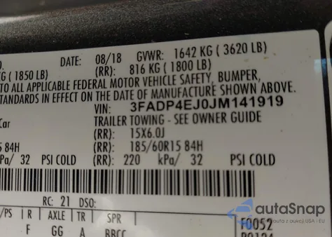 2018 Ford Fiesta Se z USA, uszkodzony, nr VIN 3FADP4EJ0JM141919